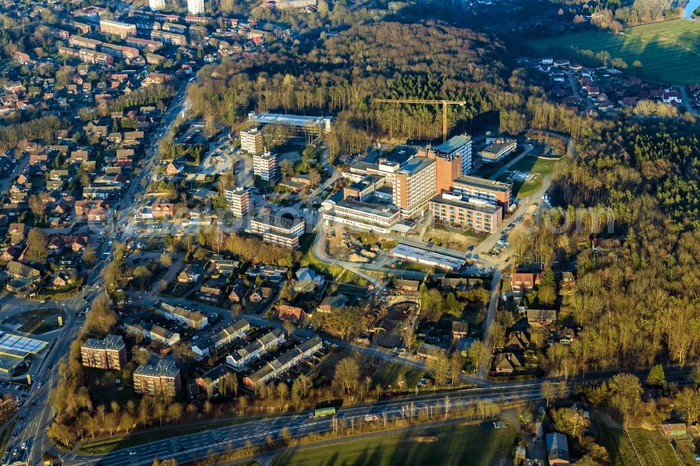 Aerial photograph Stade - Hospital grounds of the Clinic Elbe Klinkum in Stade in the state Lower Saxony, Germany