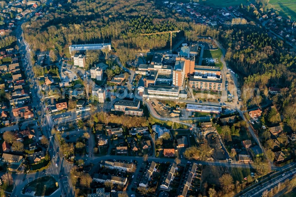 Stade from above - Hospital grounds of the Clinic Elbe Klinkum in Stade in the state Lower Saxony, Germany