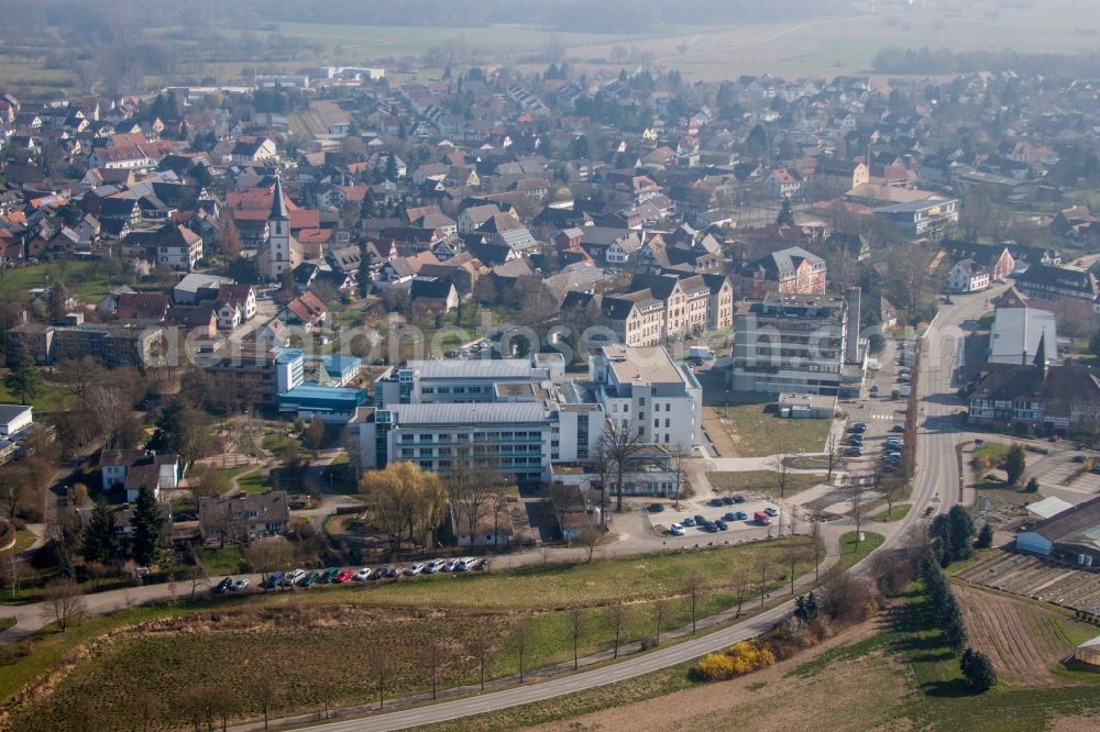 Aerial image Kehl - Hospital grounds of the Clinic Epilepsiezentrum Kork in the district Kork in Kehl in the state Baden-Wuerttemberg, Germany