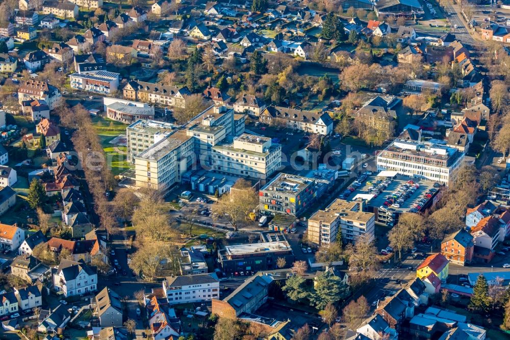 Unna from the bird's eye view: Hospital grounds of the Clinic Evangelisches Krankenhaus in Unna in the state North Rhine-Westphalia, Germany