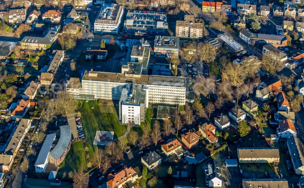 Aerial image Unna - Hospital grounds of the Clinic Evangelisches Krankenhaus in Unna in the state North Rhine-Westphalia, Germany