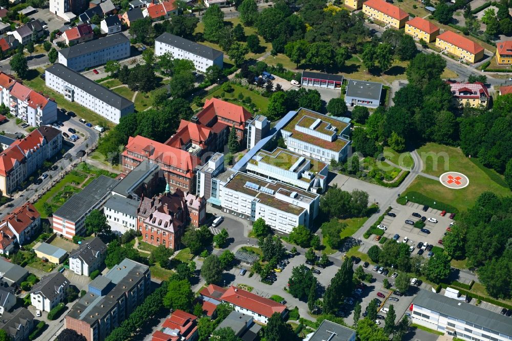 Aerial image Rathenow - Hospital grounds of the Clinic on Forststrasse in Rathenow in the state Brandenburg, Germany