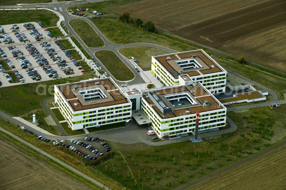 Obernkirchen from above - Hospital grounds of the Clinic Gesamtklinikum fuer das Schaumburger Land in Obernkirchen in the state Lower Saxony, Germany