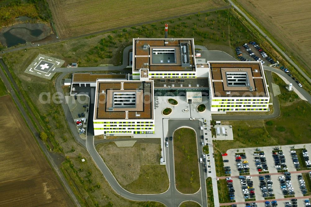 Obernkirchen from above - Hospital grounds of the Clinic Gesamtklinikum fuer das Schaumburger Land in Obernkirchen in the state Lower Saxony, Germany