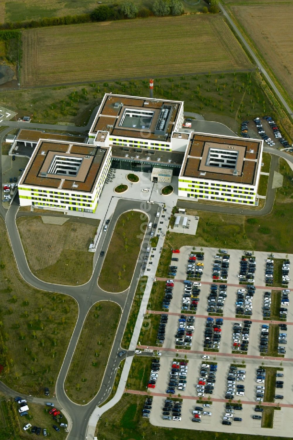 Obernkirchen from above - Hospital grounds of the Clinic Gesamtklinikum fuer das Schaumburger Land in Obernkirchen in the state Lower Saxony, Germany