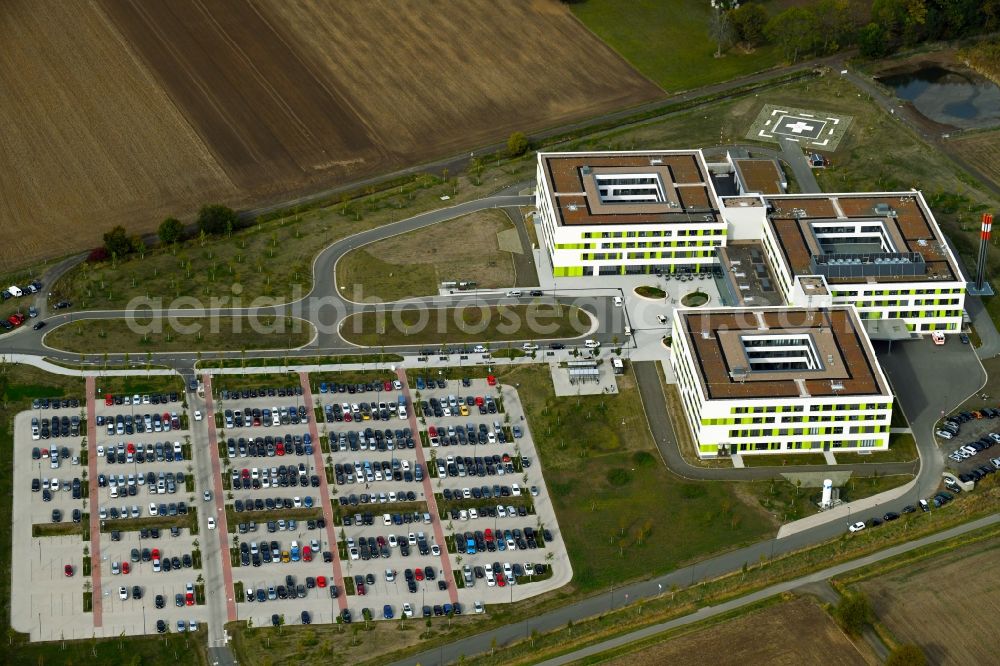 Obernkirchen from above - Hospital grounds of the Clinic Gesamtklinikum fuer das Schaumburger Land in Obernkirchen in the state Lower Saxony, Germany