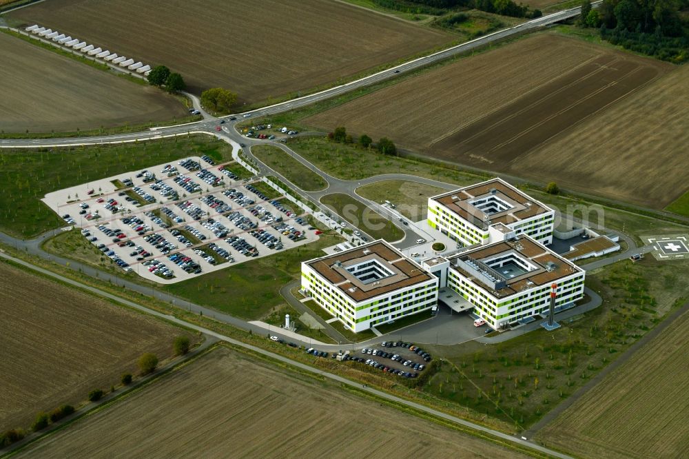 Obernkirchen from above - Hospital grounds of the Clinic Gesamtklinikum fuer das Schaumburger Land in Obernkirchen in the state Lower Saxony, Germany