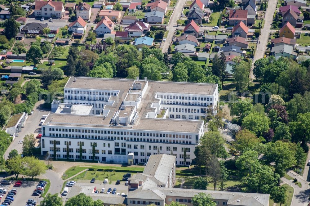 Nauen from above - Hospital grounds of the Clinic Havellandklinik in Nauen in the state Brandenburg, Germany