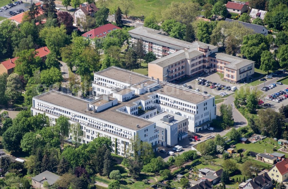 Aerial image Nauen - Hospital grounds of the Clinic Havellandklinik in Nauen in the state Brandenburg, Germany