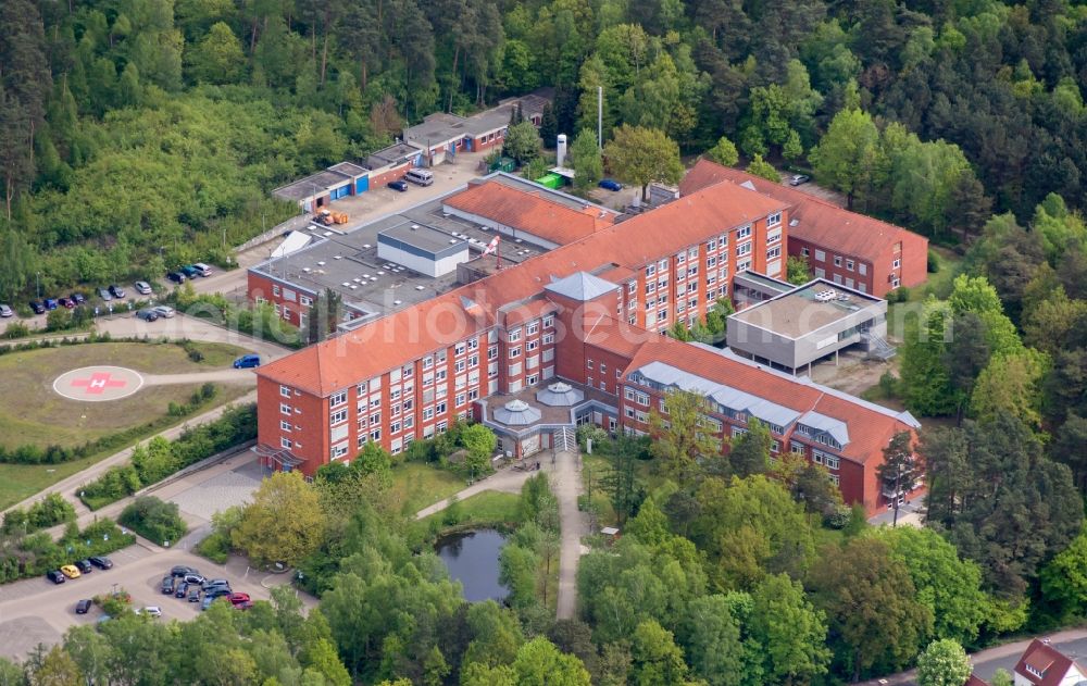 Soltau from the bird's eye view: Hospital grounds of the Clinic Heidekreis Klinikum in Soltau in the state Lower Saxony, Germany