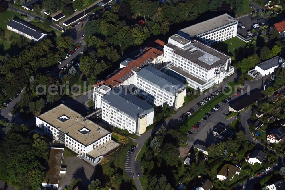 Aue from above - Premises of the hospital HELIOS Klinikum in Aue in the state of Saxony