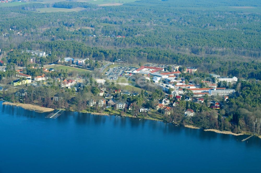 Aerial photograph Bad Saarow - Clinic of the hospital grounds HELIOS Klinikum Bad Saarow Klinik fuer Anaesthesiologie, Intensivmedizin, Notfallmedizin und Schmerztherapie an der Pieskower Strasse in Bad Saarow in the state Brandenburg