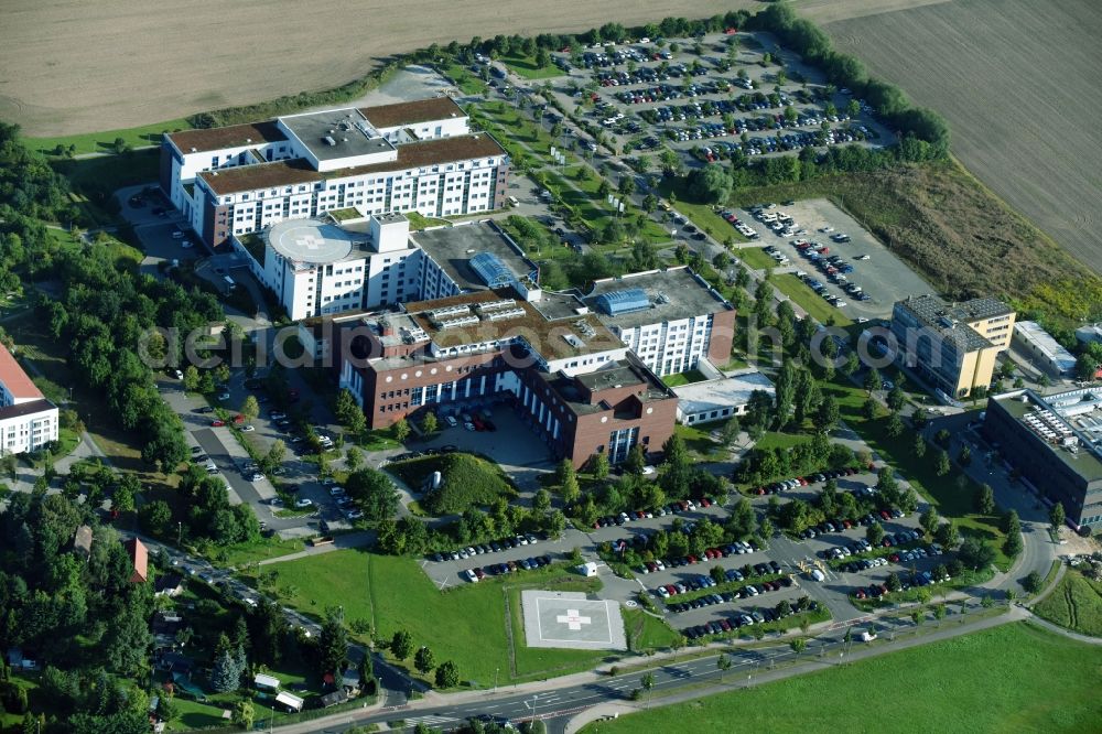 Leipzig from the bird's eye view: Hospital grounds of the Clinic HELIOS Park-Klinikum Leipzig and Herzzentrum Leipzig on Struempellstrasse in Leipzig in the state Saxony, Germany