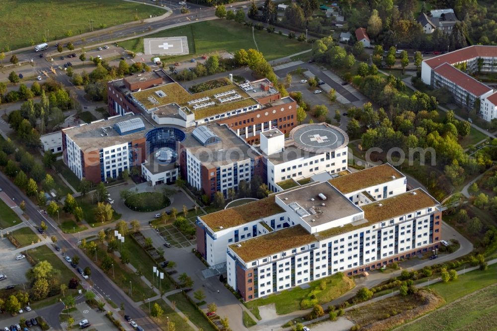 Leipzig from above - Hospital grounds of the Clinic HELIOS Park-Klinikum Leipzig and Herzzentrum Leipzig on Struempellstrasse in Leipzig in the state Saxony, Germany