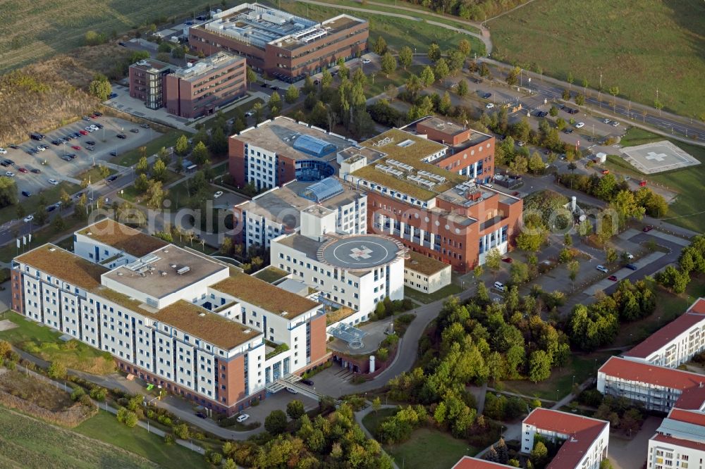 Leipzig from the bird's eye view: Hospital grounds of the Clinic HELIOS Park-Klinikum Leipzig and Herzzentrum Leipzig on Struempellstrasse in Leipzig in the state Saxony, Germany