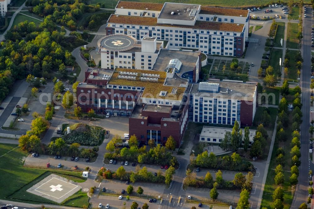 Leipzig from above - Hospital grounds of the Clinic HELIOS Park-Klinikum Leipzig and Herzzentrum Leipzig on Struempellstrasse in the district Probstheida in Leipzig in the state Saxony, Germany