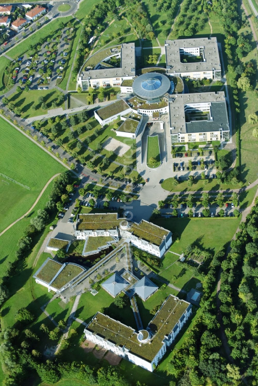 Leipzig from above - Hospital grounds of the Clinic HELIOS Park-Klinikum Leipzig on Morawitzstrasse in Leipzig in the state Saxony, Germany