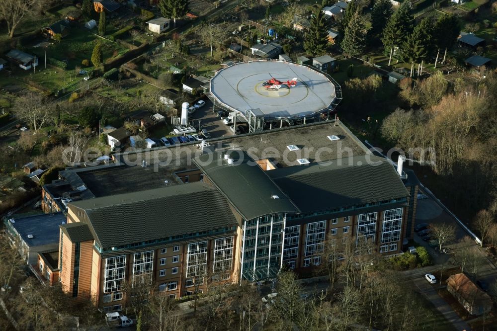 Bernau from above - Clinic of the hospital grounds Herzzentrum Brandenburg on Ladeburger Strasse in Bernau bei Berlin in the state Brandenburg