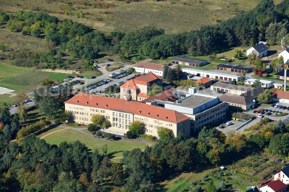 Wriezen from the bird's eye view: Hospital grounds of the Clinic Hospital Maerkisch-Oderland GmbH on Sonnenburger Weg in Wriezen in the state Brandenburg, Germany