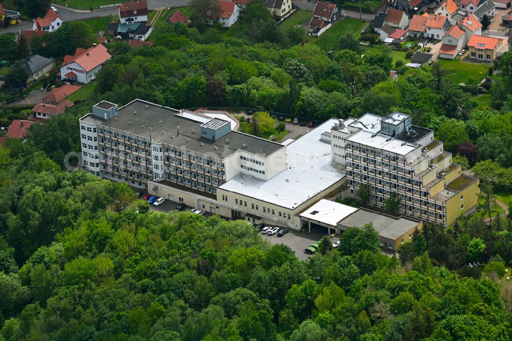 Bad Tabarz from the bird's eye view: Hospital grounds of the Clinic of Inselsberg Klinik Wicker GmbH & Co. oHG on street Fischbacher Strasse in the district Emsetal in Bad Tabarz in the state Thuringia, Germany