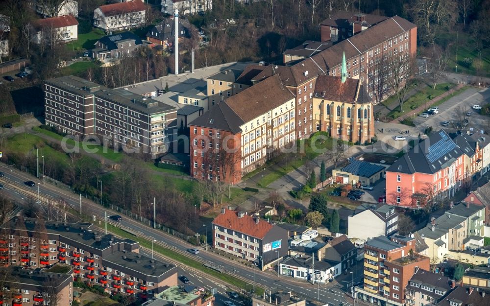 Aerial image Gelsenkirchen - Hospital grounds of the Clinic St. Josef-Hospital in Gelsenkirchen in the state North Rhine-Westphalia, Germany