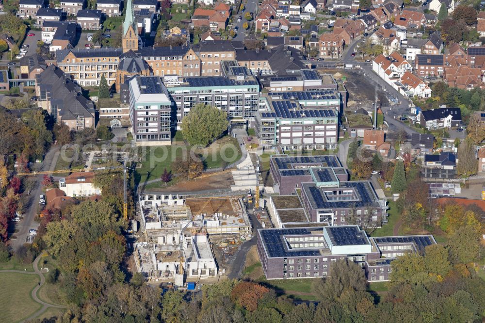 Aerial image Sendenhorst - Construction site for the new construction of an operating room and functional building on the clinic grounds of the hospital St. Josef-Stift Sendenhorst - Clinic for Rheumatology at the Westtor in Sendenhorst in the federal state of North Rhine-Westphalia, Germany