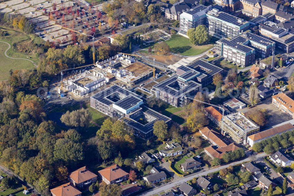 Sendenhorst from above - Construction site for the new construction of an operating room and functional building on the clinic grounds of the hospital St. Josef-Stift Sendenhorst - Clinic for Rheumatology at the Westtor in Sendenhorst in the federal state of North Rhine-Westphalia, Germany