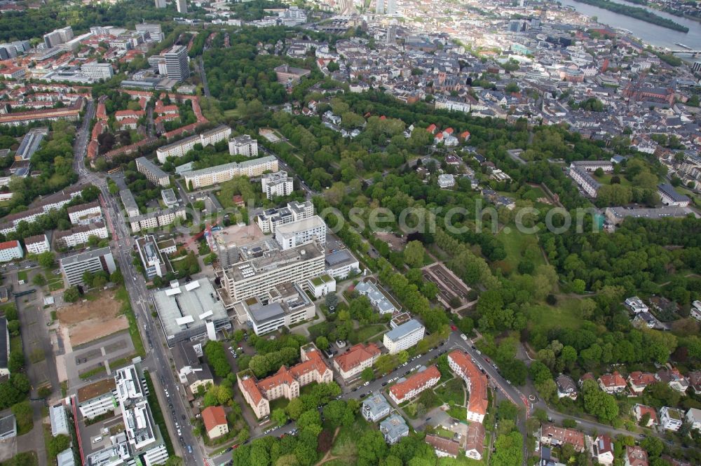 Aerial photograph Mainz - Hospital grounds of the Clinic Katholisches Klinikum in Mainz in the state Rhineland-Palatinate, Germany