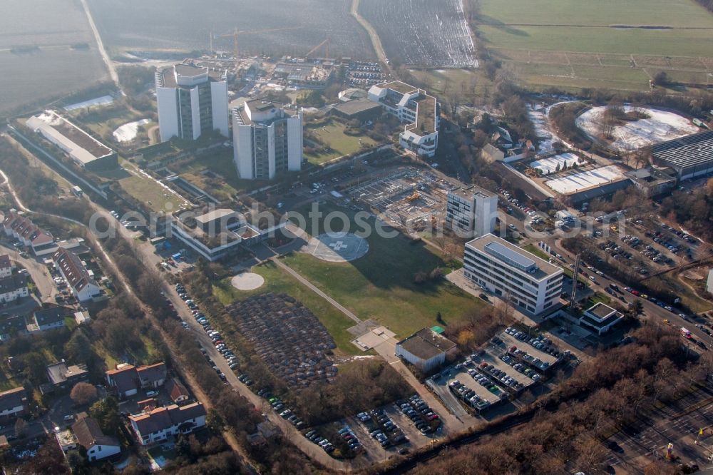 Ludwigshafen am Rhein from above - Hospital grounds of the Clinic BG Klinik Ludwigshafen in Ludwigshafen am Rhein in the state Rhineland-Palatinate