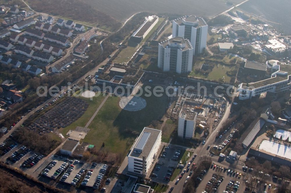 Ludwigshafen am Rhein from the bird's eye view: Hospital grounds of the Clinic BG Klinik Ludwigshafen in Ludwigshafen am Rhein in the state Rhineland-Palatinate