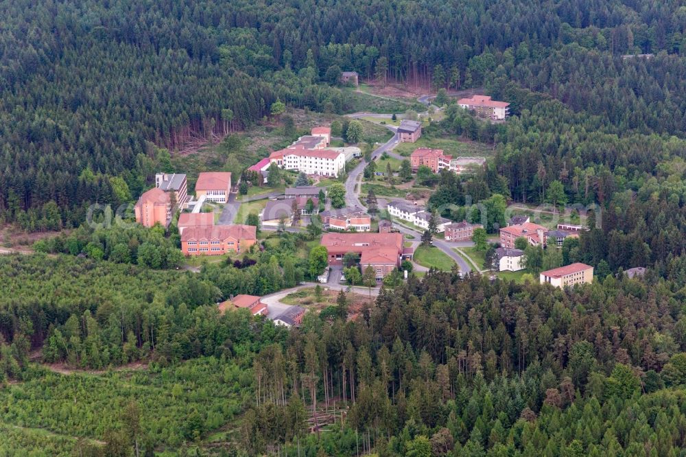 Wahlsburg from the bird's eye view: Hospital grounds of the Clinic Klinik and Rehabilitationszentrum Lippoldsberg in the district Lippoldsberg in Wahlsburg in the state Hesse, Germany