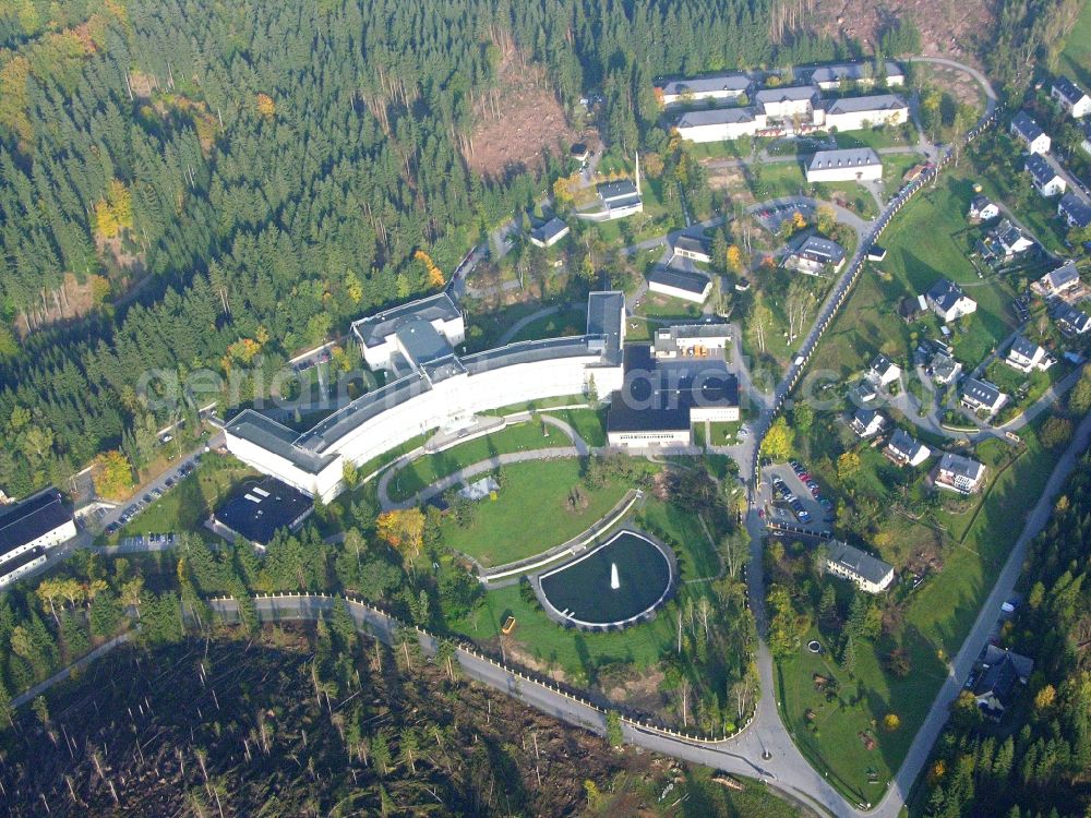 Aerial photograph Breitenbrunn/Erzgebirge - Hospital grounds of the Clinic of Kliniken Erlabrunn gGmbH Am Maerzenberg in the district Erlabrunn in Breitenbrunn/Erzgebirge in the state Saxony, Germany