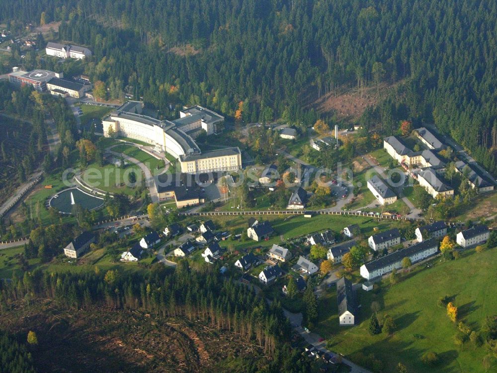 Aerial image Breitenbrunn/Erzgebirge - Hospital grounds of the Clinic of Kliniken Erlabrunn gGmbH Am Maerzenberg in the district Erlabrunn in Breitenbrunn/Erzgebirge in the state Saxony, Germany