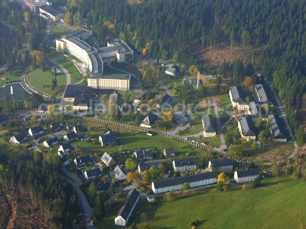 Aerial photograph Breitenbrunn/Erzgebirge - Hospital grounds of the Clinic of Kliniken Erlabrunn gGmbH Am Maerzenberg in the district Erlabrunn in Breitenbrunn/Erzgebirge in the state Saxony, Germany