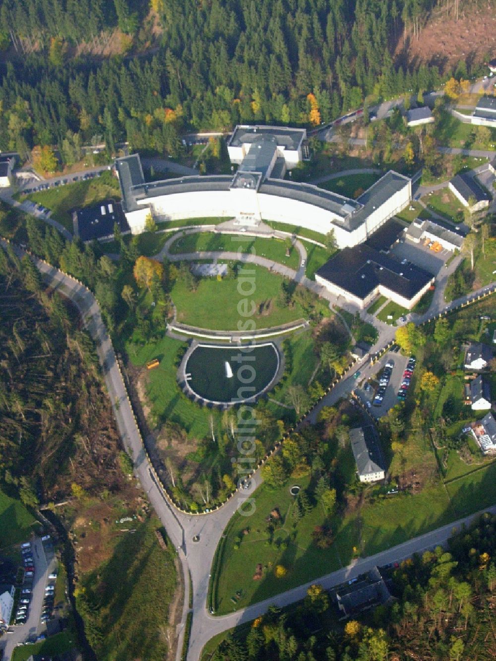 Breitenbrunn/Erzgebirge from the bird's eye view: Hospital grounds of the Clinic of Kliniken Erlabrunn gGmbH Am Maerzenberg in the district Erlabrunn in Breitenbrunn/Erzgebirge in the state Saxony, Germany