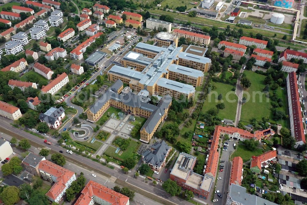 Aerial image Halle (Saale) - Hospital grounds of the Clinic BG Klinikum Bergmannstrost Halle on Merseburger Strasse in Halle (Saale) in the state Saxony-Anhalt, Germany