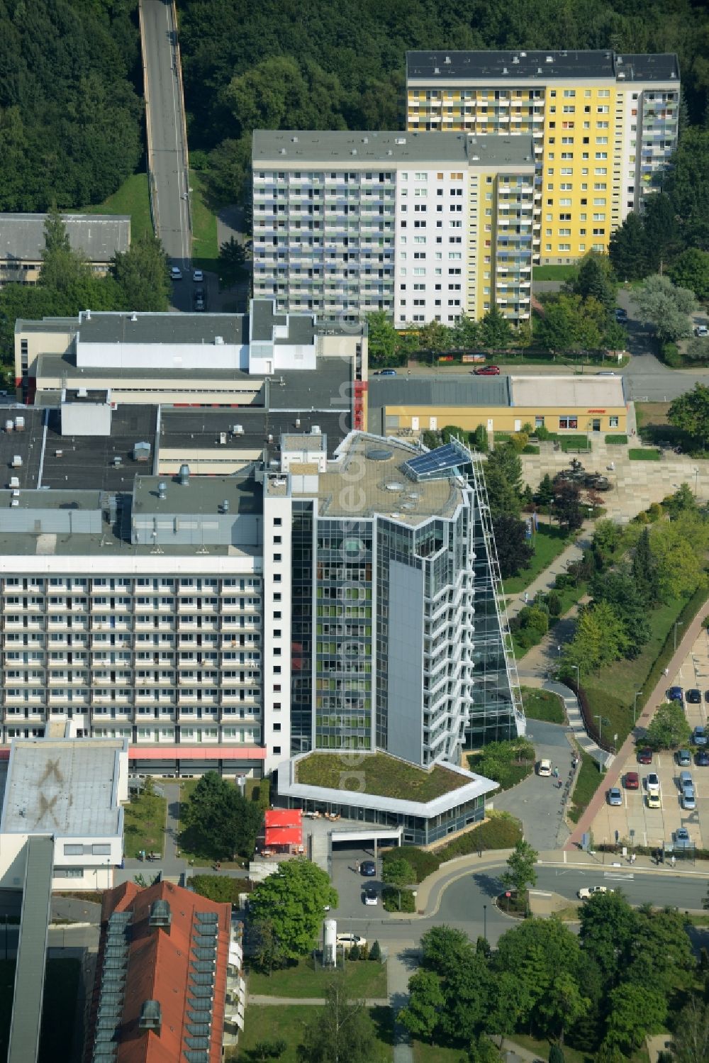 Chemnitz from above - Clinic of the hospital grounds Klinikum Chemnitz gGmbH in Chemnitz in the state Saxony