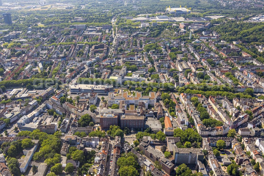 Dortmund from the bird's eye view: Hospital grounds of the Clinic of Klinikum Dortmund gGmbH on street Beurhausstrasse in the district Cityring-West in Dortmund at Ruhrgebiet in the state North Rhine-Westphalia, Germany