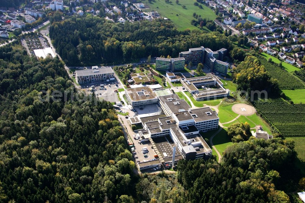 Friedrichshafen from above - Hospital grounds of the Clinic Klinikum Friedrichshafen in the district Manzell in Friedrichshafen in the state Baden-Wuerttemberg, Germany