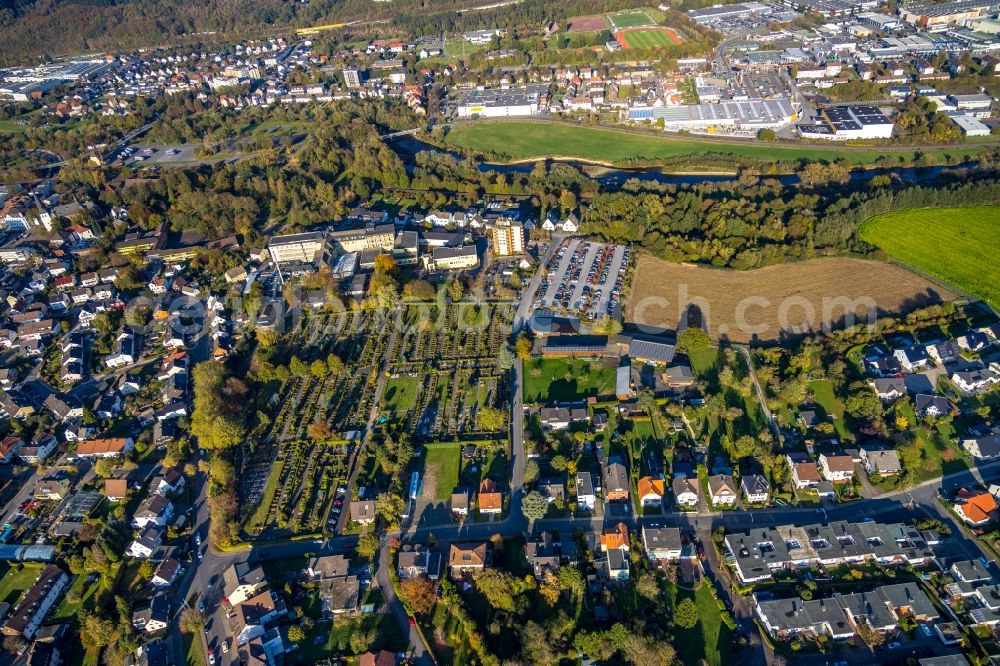 Arnsberg from above - Hospital grounds of the Clinic Klinikum Hochsauerland Karolinen-Hospital Huesten in Arnsberg in the state North Rhine-Westphalia, Germany