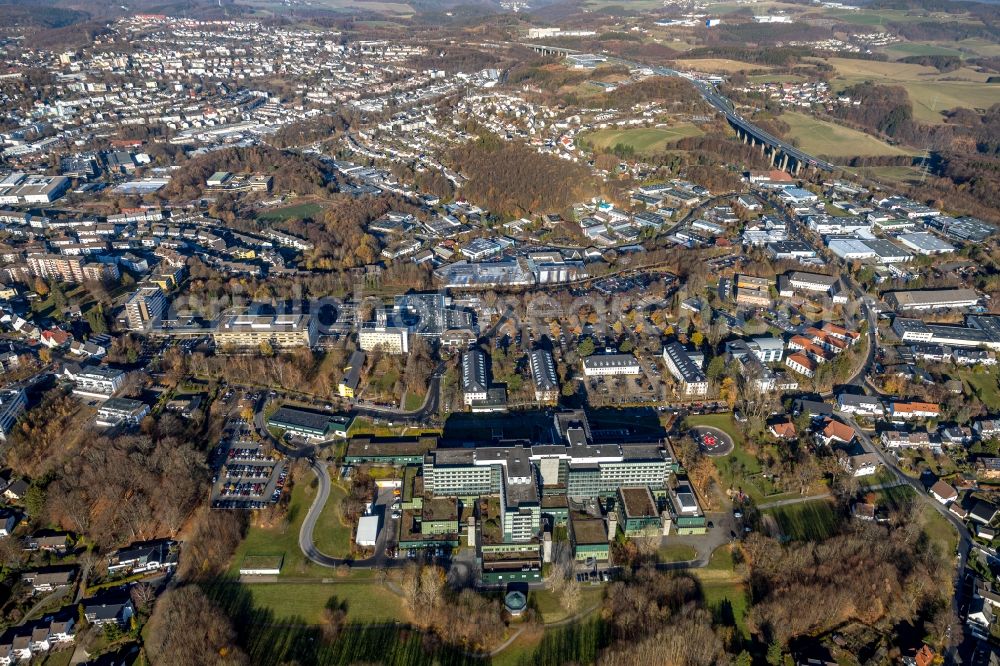 Lüdenscheid from above - Hospital grounds of the Clinic Klinikum Luedenscheid on Paulmannshoeher Strasse in Luedenscheid in the state North Rhine-Westphalia, Germany