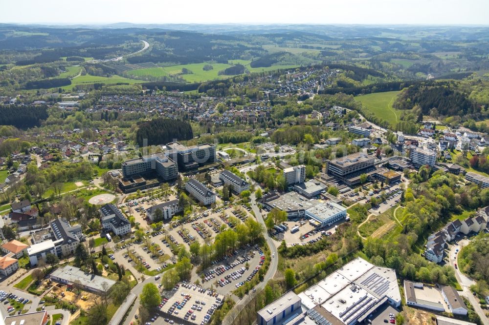 Lüdenscheid from above - Hospital grounds of the Clinic Klinikum Luedenscheid on Paulmannshoeher Strasse in Luedenscheid in the state North Rhine-Westphalia, Germany