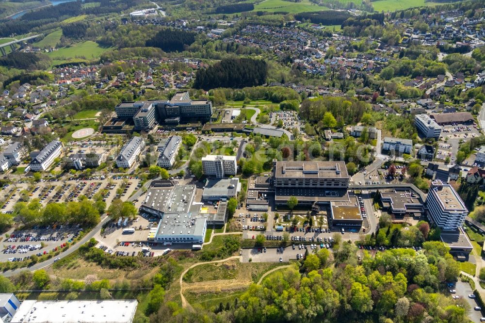 Lüdenscheid from the bird's eye view: Hospital grounds of the Clinic Klinikum Luedenscheid on Paulmannshoeher Strasse in Luedenscheid in the state North Rhine-Westphalia, Germany