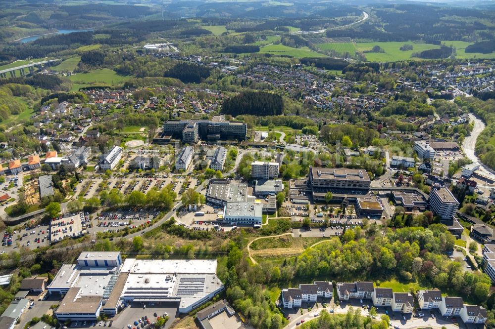 Aerial image Lüdenscheid - Hospital grounds of the Clinic Klinikum Luedenscheid on Paulmannshoeher Strasse in Luedenscheid in the state North Rhine-Westphalia, Germany