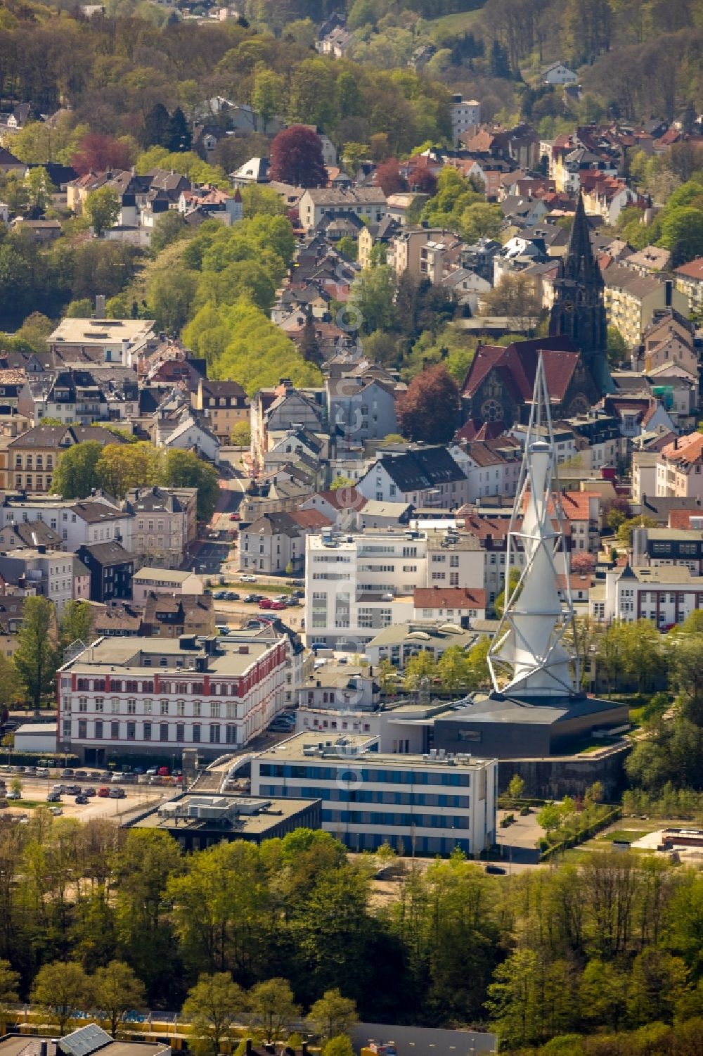 Lüdenscheid from above - Hospital grounds of the Clinic Klinikum Luedenscheid on Paulmannshoeher Strasse in Luedenscheid in the state North Rhine-Westphalia, Germany