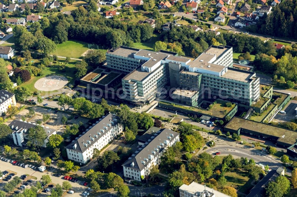 Aerial image Lüdenscheid - Hospital grounds of the Clinic Klinikum Luedenscheid on Paulmannshoeher Strasse in Luedenscheid in the state North Rhine-Westphalia, Germany
