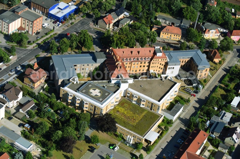 Aerial photograph Senftenberg - Hospital grounds of the Clinic and Klinikum Niederlausitz on Krankenhausstrasse in Senftenberg in the state Brandenburg, Germany