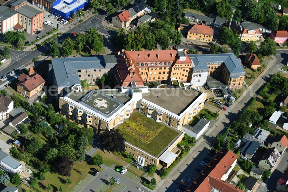 Senftenberg from the bird's eye view: Hospital grounds of the Clinic and Klinikum Niederlausitz on Krankenhausstrasse in Senftenberg in the state Brandenburg, Germany