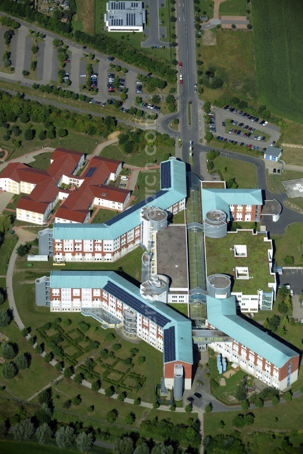 Güstrow from the bird's eye view: Clinic of the hospital grounds KMG Klinikum in Guestrow in the state Mecklenburg - Western Pomerania