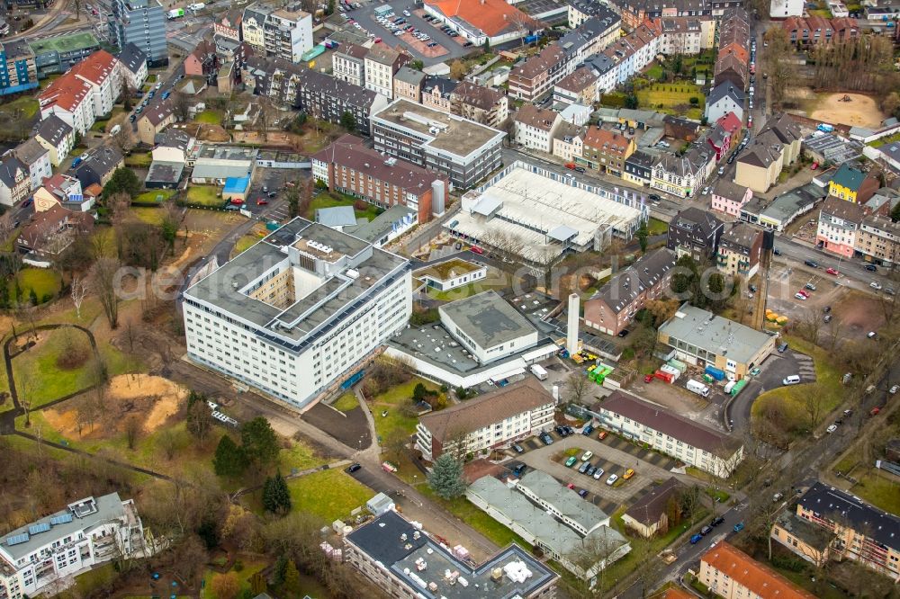 Aerial photograph Herne - Hospital grounds of the Clinic Ev. Krankenhaus on Wiescherstrasse in Herne in the state North Rhine-Westphalia, Germany